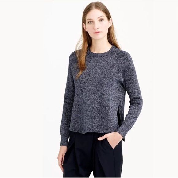 J.CREW Sparkle Side Slit Sweater Midnight Blue Crewneck Pullover Shimmer Knit - Picture 1 of 8
